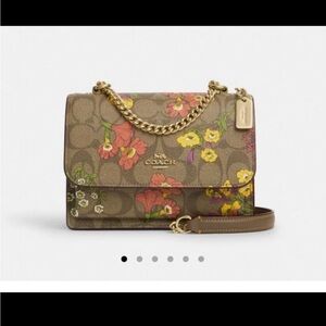 Coach Floral Print Shoulder Bag - Brown and Gold